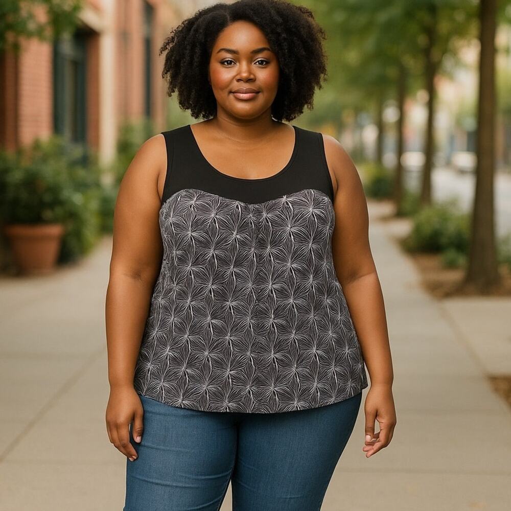 FADED GLORY Black & White Sleeveless Tunic ~ Women's Plus Size 2X (18W-20W)